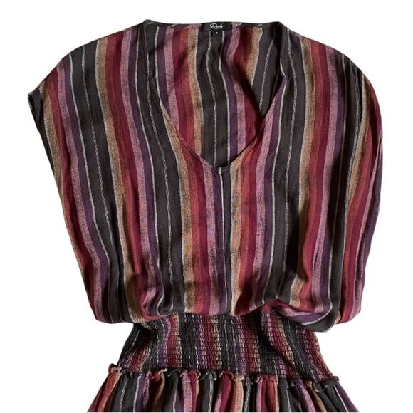 Rails Lucca Mini Dress Women's Sz S Linen Blend Striped Smocked V-Neck Coquette - Picture 6 of 16